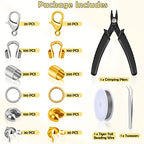 Acejoz 1200 Pcs Crimp Beads Supplies for Jewelry Making, Including Crimp Covers, Crimp Tubes and Wire Guardians, Lobster Clasps, Jump Rings, Crimping Pliers and Beading Wire for Bracelets Making