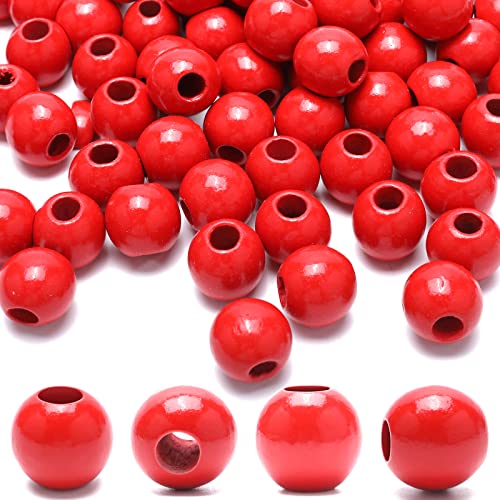 240Pcs Red Wood Beads 16mm for Craft Large Hole Wood Beads Hole: 6mm - color: Red