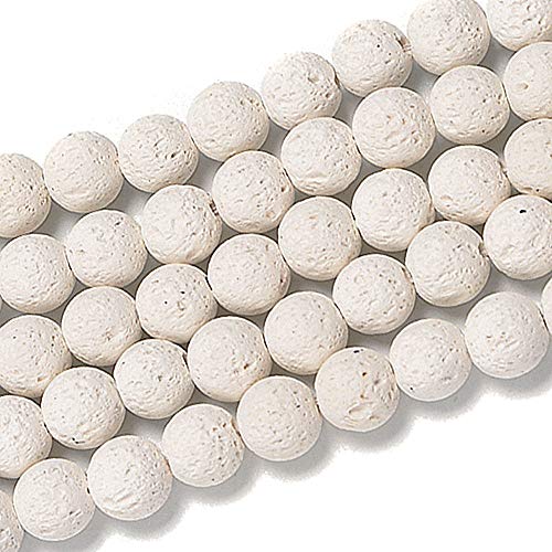 Natural Gemstone Loose Beads Smooth Round Approxi 15 inch DIY Bracelet Necklace for Jewelry Making (6mm, White Lava) - color: White Lava, size: 6mm