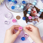 SUNNYCLUE 48Pcs Bubblegum Beads 20mm Blue Acrylic Faceted Bead Resin Rhinestone Beaded Rainbow Round Pearl Opaque Loose Spacers for Jewelry Making Beading Supplies Elastic Bracelet Kit - color: 48pcs 20mm Blue Tone