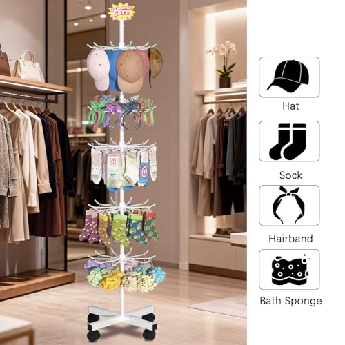 Retail Display Stand Store Display Rack 6 Tier Metal Spinning Display Stand Rack with Wheels Keychain Jewelry Stocking Hat Stand with Hooks for Malls, Showroom, Retail Store (6 Tier White) - color: 6 Tier White