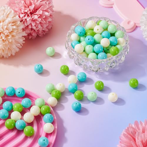 100 Pcs 11.5-12mm Bubblegum Beads Opaque Acrylic Chunky Loose Spacer Round Focal Beads for Jewelry Making Bracelet Necklace Keychain Craft Art Making,Hole:1.8mm,Lawn Green - color: Lawn Green