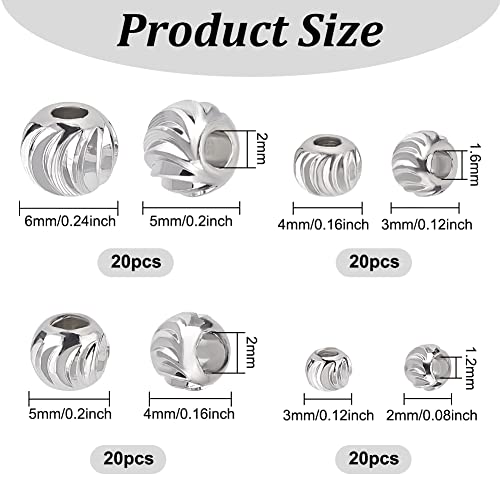 BENECREAT 80Pcs 4 Sizes Real Platinum Plated Spacer Beads, 3mm~6mm Round Brass Beads for Necklaces, Bracelets and Jewelry Making, 20Pcs/Size - color: Platinum