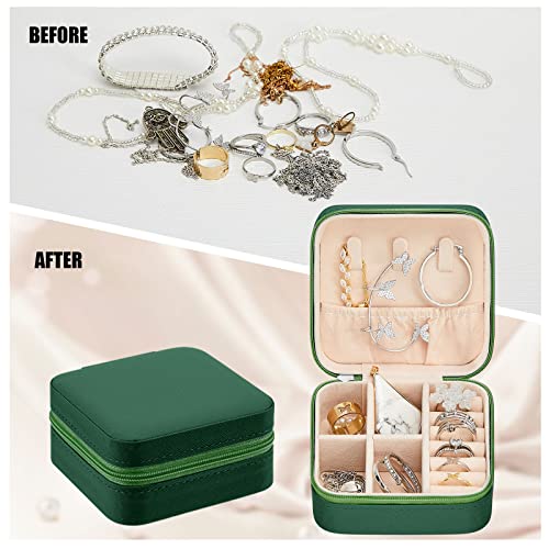 Taiyin Travel Jewelry Case, Bridesmaid Gifts Mini Jewelry Organizer, PU Leather Portable Earring Box for Women Girls - color: Green