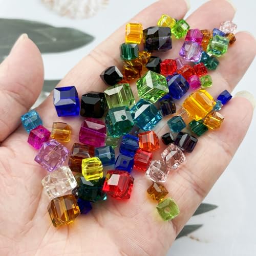100pcs 6mm Crystal Glass Cube Beads Square Glass Beads Crystal Spacer Beads for Bracelets Necklace Earring DIY Jewelry Making Craft(Gold Yellow) - color: Gold Yellow, size: 6mm