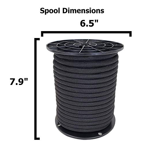 QNR 3/8" Black Shock Cord, Marine Grade Polyester Bungee Cord, 100 ft Spool, UV Resistant Elastic Rope - size: (#12) 3/8" x 100 feet