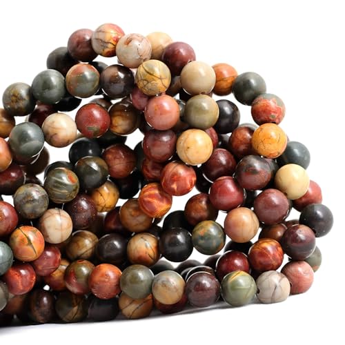 100pcs Natural Stone Beads 8mm Picasso Jasper Round Genuine Real Stone Beading Loose Gemstone Hole Size 1mm DIY Charm Smooth Beads for Bracelets Necklaces Earrings Jewelry Making Crafts - color: Picasso Jasper