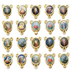 100pcs Mix Picture Enamel Gold Our Lady Miraculous Medal Floral Rosary Centerpiece Cross Jesus Virgin Mary Catholic Alloy Crucifix Charms for DIY Jewelry Making 12mmx16mm(A588)