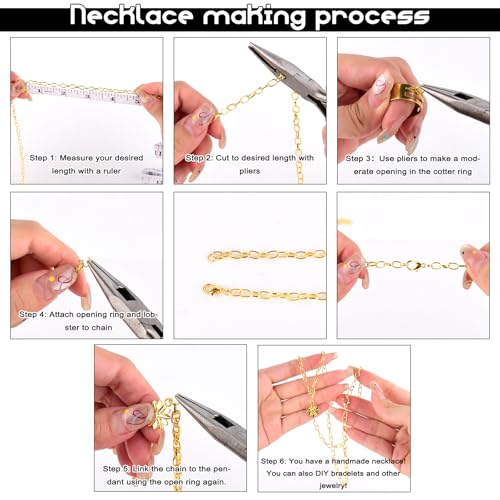ZEVOFIUR Gold Necklace Chains for Jewelry Making, 9 Rolls of Jewelry Chain, DIY Starter Kit for DIY Necklace Bracelet Making Accessories with Jump Rings, Lobster Clasps, Connectors, Charms