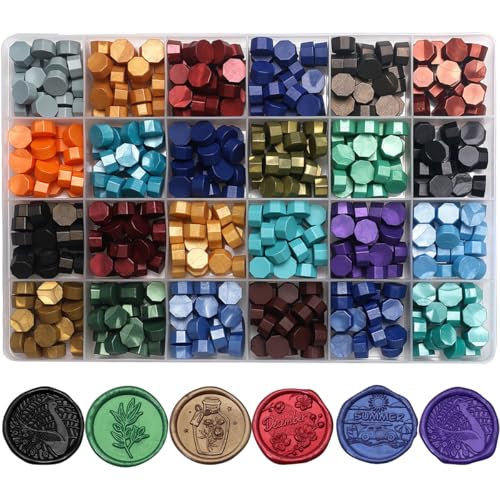 24 Colors Wax Seal Beads, Sealing Wax Beads-600Pcs, Refilling Octagon Wax Sealing Beads for Wax Seal Stamp, Decor for Envelope Wedding Invitation and Sealing Letter (24 Classic Colors) - color: 24 Classic Colors