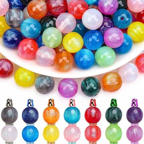 BONNY BOXX 30PCs 16mm Galaxy Glitter Mermaid Acrylic Round Beads Crystal Mix Plastic Pastel Loose Spacer Bubblegum Beads for Jewelry Making Phone Strap DIY Crafts - color: Galaxy Glitter Mermaid