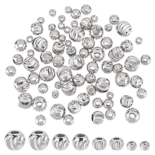 BENECREAT 80Pcs 4 Sizes Real Platinum Plated Spacer Beads, 3mm~6mm Round Brass Beads for Necklaces, Bracelets and Jewelry Making, 20Pcs/Size - color: Platinum