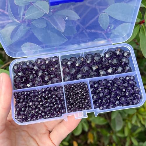 1000pcs Glass Beads for Jewelry Making, 2/4/6/8/10mm Assorted Crystal Beads Faceted Briolette Crystal Glass Beads for DIY Craft, Rondelle Spacer Beads for Bracelets Necklaces (Purple) - color: Purple