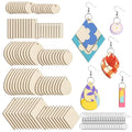 HAPY SHOP 300 Pieces Unfinished Wooden Earrings Teardrop/Circle/Leaf/Diamond/Rectangle Shapes Wood Earring Blanks 100 Pieces Earring Hooks and 100 Pieces Jump Rings