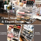 Sea Team 3-Layer Stackable Clear Makeup Organizer with Drawers, Acrylic Plastic Cosmetic Display Case, Jewelry Storage Box for Dresser, Bathroom, Vanity, Countertop (6 Drawers, 1 Lipstick Holder) - size: 6 Drawers, 1 Lipstick Holder