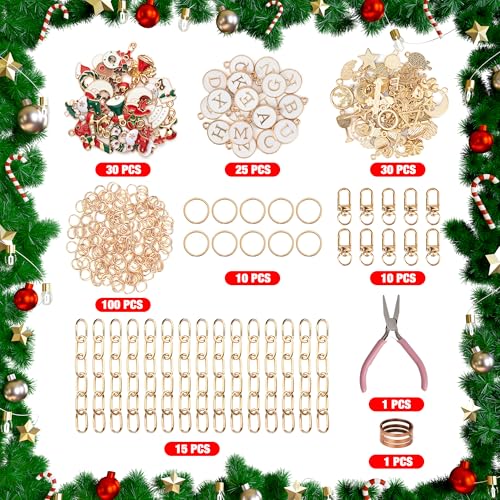 HOMAR 223Pcs DIY Keychain Making Kit Bag Charm Jewelry Chain Making 86 Charms 10 Keychain Clips with Key Ring 15 Extender Chains 100 Jump Ring for DIY Craft Supplies Accessories(Christmas) - color: Christmas-223PCS