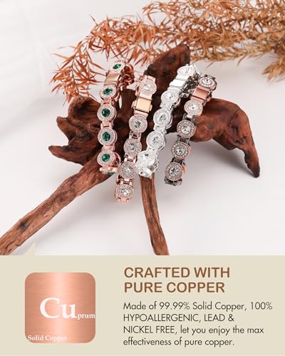 Feraco Pure Copper Bracelets for Women, 4X Ultra Strength Magnetic Bracelet with 3800 Gauss Neodymium Magnets & Dazzling Austrian Cut Crystals Stone, Adjustable Jewelry Gift - style: Sparkle Sphere - Silver