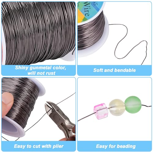 203 Feet Tarnish Resistant Copper Wires 24 Gauge/0.5mm Jewelry Craft Wires Beading Wire for Jewelry Making, Wire Wrapping and Crafting (Gunmetal) - color: Gunmetal, size: 24 Gauge