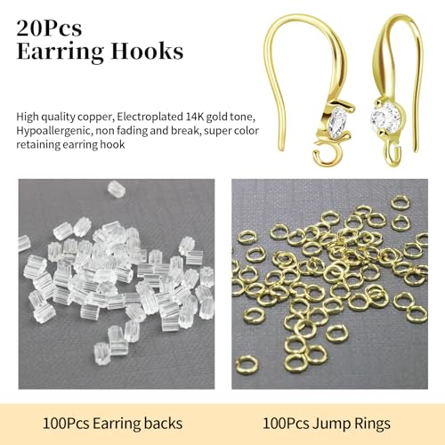 Earring Hooks for Jewelry Making, 14K Gold Plated Earring Hooks with with Cubic Zirconia Hypoallergenic Ear Wire for DIY Earrings 220PCS - color: 14K Gold-Big Cubic Zirconia Earring Hooks