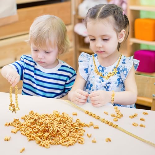 Augshy 700Pcs Gold Large Letter Beads,A-Z Mixed Big Alphabet Shape Beads for Jewelry Making Bracelets Necklaces Key Chains Shoelaces Crafts Party Decor(9 x 12 mm) - style: Gold Alphabet Style