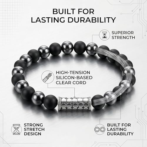 Kartini Studio Matte Black Onyx and Hematite Bracelet, Men's Sterling Silver Beads Bracelet, Quality Bead Jewelry for Man