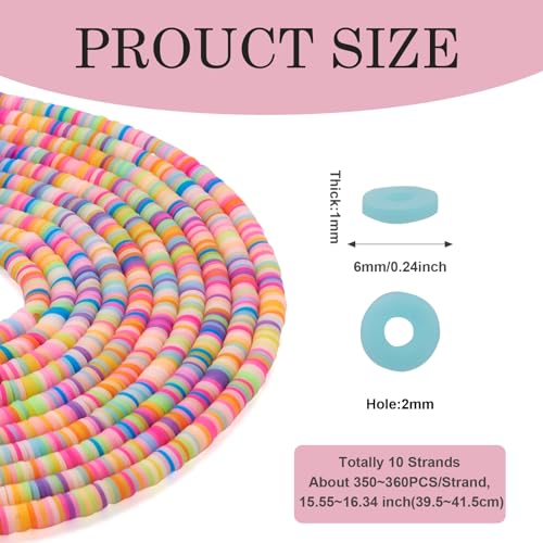 Pandahall 10 Strands Candy Color Flat Round Disc Beads for Bracelets, Necklaces, Earrings - 6mm Polymer Clay Heishi Beads - color: 10 Rainbow Colors