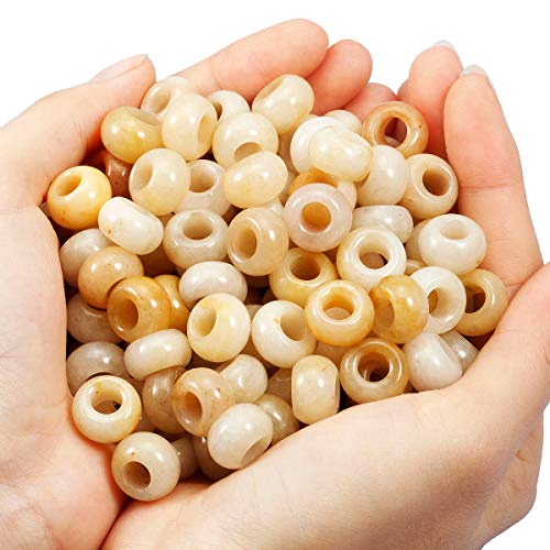TUMBEELLUWA 40pcs Crystal Stone Large Hole Beads for Jewelry Making Macrame Beads for Hair Braids(14mmx8mm), Tiger's Eye Stone + Rose Quartz + Picasso Jasper + Yellow Jade - color: Brown+Pink+Red+Yellow