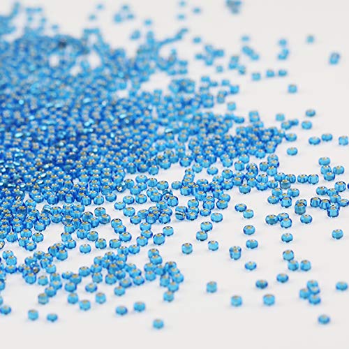 Bala&Fillic 12/0 Glass Seed Beads Clear Dark Turquoise Blue Color Silver Lined Seed Beads About 10000pcs/110g in Box (Dark Turquoise Blue) - color: Dark Turquoise Blue, size: 2mm