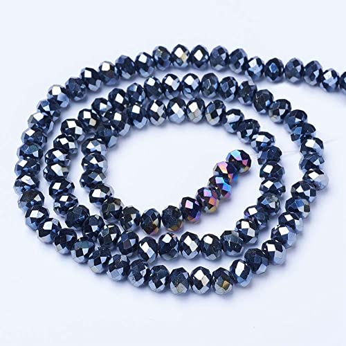 10 Strands Briolette Faceted Rondelle Glass Beads 4x3mm Black AB Color Opaque Glass Tiny Spacer Beads 1300pcs for Bracelets Jewelry Making - color: Black AB, size: 4x3mm