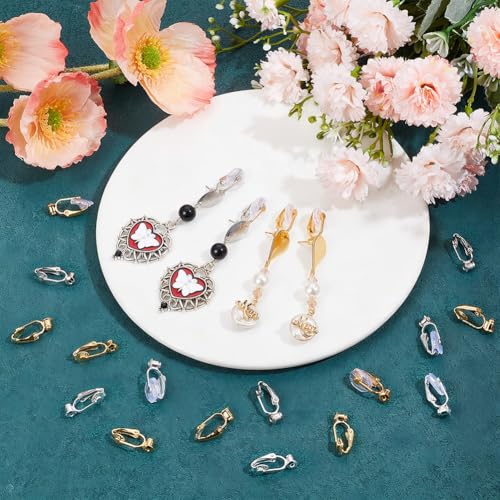 1 Box 36Pcs Clip-on Earring Converter Silver Clip Earrings Backs Brass Rose Gold Non Pierced Clip on Earring Component with Pads Earring Clips for Jewelry Making Supplies DIY Craft Beginner - color: Mixed Colors