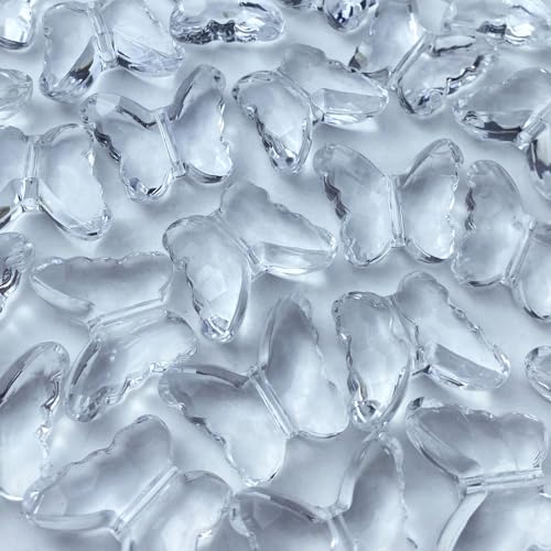 25pcs 23x28mm Acrylic Butterfly Beads Assorted Clear Spacer Beads Loose Butterfly Shaped Beads with Hole for Earring Necklace Bracelet Lanyard Jewelry DIY Craft Making(Transparent) - color: Transparent, size: 23x28mm