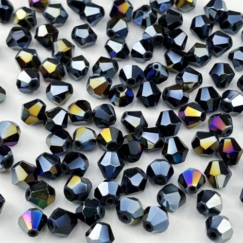 100pcs 8mm Bicone Crystal Glass Beads Faceted Bicone Crystal Beads Bulk Glass Spacer Beads for Bracelets Necklace Pendants Earrings DIY Jewelry Craft Making(Black AB) - color: Black AB, size: 8mm