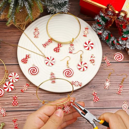 SANNIX 90 Pcs Christmas Charms for Jewelry Making, Xmas Candy Charms Red White Candy Cane Holiday Charm Pendants for Bracelets Necklaces Earrings Making and Crafting - color: Red White