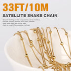 33 Feet Gold Snake Chains Roll, 1mm 18K Gold PVD Plated 304 Stainless Steel Round Satellite Snake Chain Bulk Spool for Jewelry Making DIY Craft - color: Big Beads Gold Satellite Snake Chains