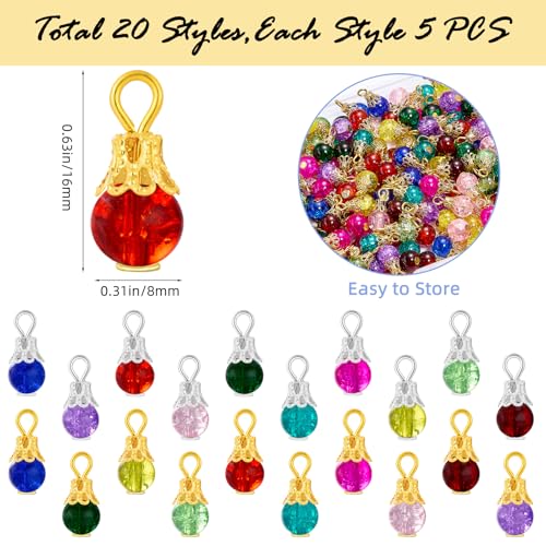 100/200Pcs Crystal Dangle Charms for Jewelry Making Bulk Small Cute Charms Transparent Glass Beads Pendants with Silver Gold Caps for Earring Necklace Bracelet DIY Supplies - color: Mix B