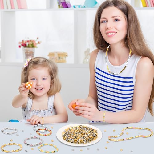 Augshy 700Pcs Silver Gold Heart Beads, Heart Spacer Beads for Bracelets Jewelry Bracelet Making Birthday Party Necklace Friendship DIY Crafts - style: Gold Silver Heart Style