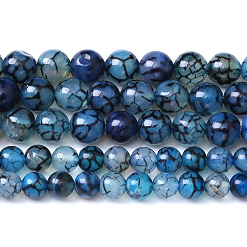 36pcs 10mm Natural Blue Dragon Vein Agate Stone Beads Crystal Healing Energy Beads for Jewelry Making DIY Bracelet Necklace Earrings 15" (Blue Dragon Vein Agate, 10mm) - color: Blue Dragon Vein Agate, size: 10mm
