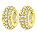 Spacer Stopper Beads for Bracelets & Necklaces, 925 Sterling Silver Beads | Smooth & Pave Cubic Zirconia (White, Blue, 18K Gold Plated) | Anti-Slide Separator Charms S925 Women Jewelry - color: 2Pcs Gold CZ Spacer
