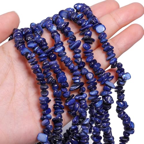 Chip Shell, 260pcs 5-8mm Irregular Shell Beads with Holes, Royal Blue Shell & Lapis Lazuli Like Chip Beads for Jewelry Making - color: Blue
