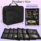Travel Jewelry Organizer Case,Jewelry Bags Jewelry Storage Book Binder with Clear Zipper Velvet Pouch for Traveling,Earrings, Rings, Necklace, Bracelet - color: Black