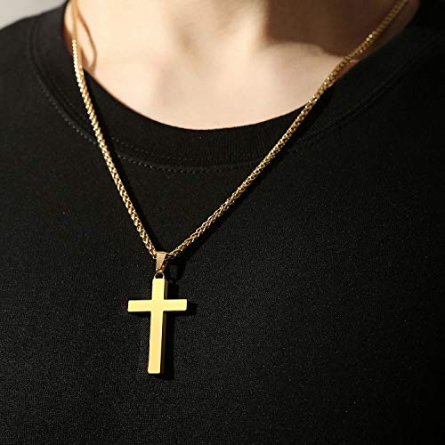 P. BLAKE Stainless Steel Cross Pendant Necklace for Men Boys, Christian Cross Pendant with 16-24 Inches Chain Cross Necklace Jewelry Gifts - size: 18 inches, style: Gold Pendant 1.7*0.9