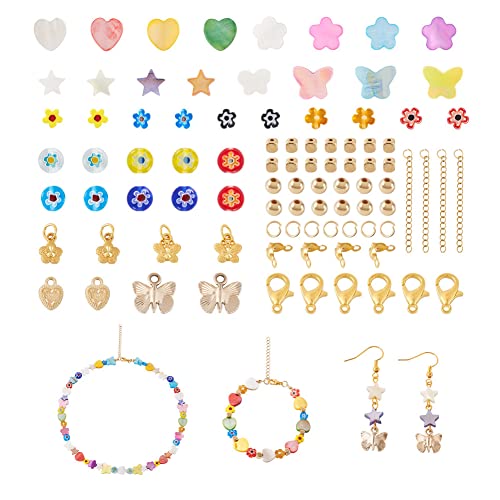 Fashewelry 402pcs Mixed Freshwater Shell Beads Bracelet Making Kit Mixed Color Heart Star Flower Butterfly Shape Natural Sea Shell Loose Beads for DIY Summer Beach Jewelry Necklace Earring Keychain - color: 1-Mixed
