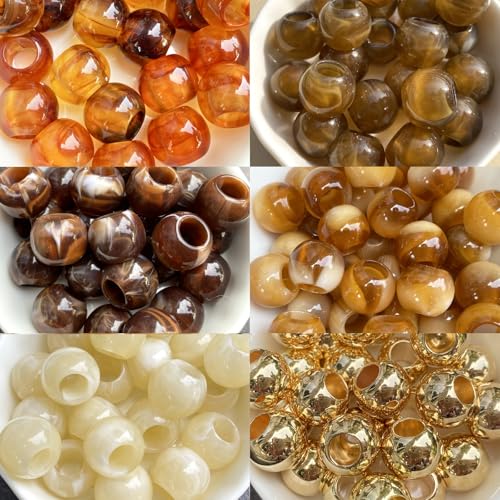 120Pcs African Hair Beads for Braids for Women Jumbo Hair Bead for Large Braids Brown Pony Beads for Braiding Jewelry Making Macrame Crafts Beading Supplies - color: amber, khaki, reddish brown, beige, gold, wood color