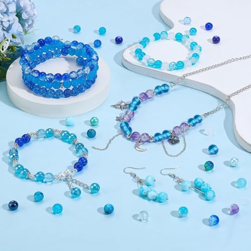 PH PandaHall 720pcs 8mm Blue Beads for Jewelry Making Glass Beads 24 Color Bracelet Bead Round Craft Loose Bead for Bracelets Necklaces Earring Summer Hawaii Boho Heshi Surfer Wave Jewelry Making - color: Blue