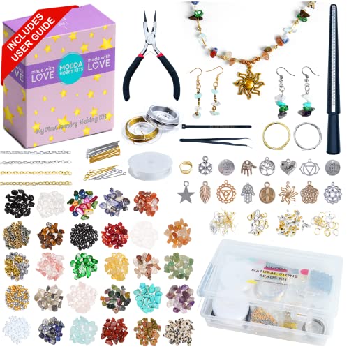 MODDA Natural Stone Jewelry Making Kit - Includes Crystal, Chip Beads, Necklace, Bracelet, Earrings, Ring Making Supplies, Crafts for Adults, Beginners, Christmas Gift for Teens, Girls, Women, Moms - color: Natural Stone Jewelry Making kit