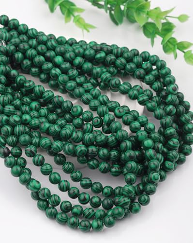 Natural Stone Beads 8mm Polished Round Smooth Gemstone Beads for Jewelry Making Supplies 15 Inch(45 Beads) (Green Peacock) - color: Green Peacock-45pcs