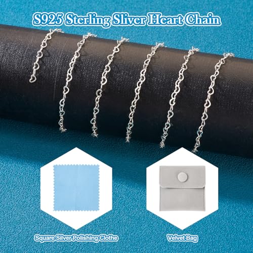 Craftdady 1M 925 Sterling Silver Heart Link Chain 3x4mm Soldered Necklace & Bracelet Unisex Fashion Chains for Men & Women DIY Earring Jewelry Making - color: Sterling Silver-Heart, size: 3x4mm