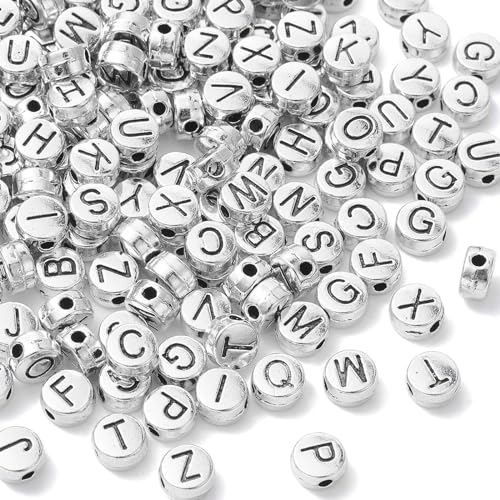DanLingJewelry 200Pcs Antique Silver Round Letter Beads - Alphabet & Initial Letter Beads for Jewelry Craft Making - color: 200pcs - alphabet - random
