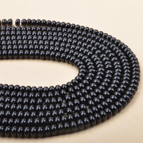 ICAI Beads 5x8mm Natural Rondelle Spacer Loose Beads for Jewelry Making DIY Crafts Design 1 Strand 15" APPR (Black Onyx) - color: Black Onyx, size: 5x8