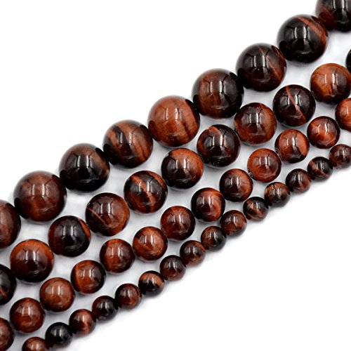 AD Beads Natural Tiger's Eye Gemstone Smooth Round Beads 7.5" Strand (8mm, Red) - color: Red, size: 8mm